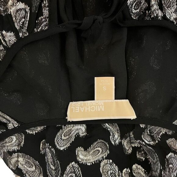 MICHAEL KORS Black Silver Paisley Long Sleeve Metallic Mini Whimsigoth Dress S - Picture 16 of 16